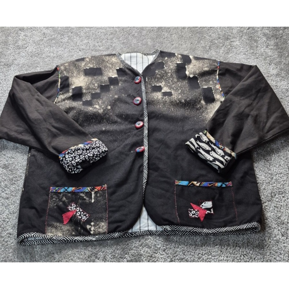 Black Colorful Blazer Womens Large Screaming Women of Grand Rapids‎ Art Patterns